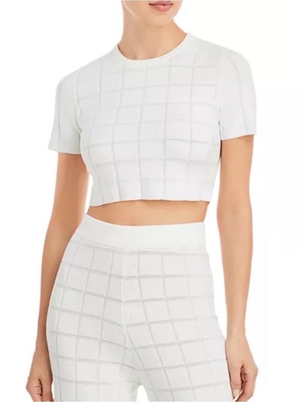 SOLID & STRIPED White Textured Short-Sleeve Crop Top